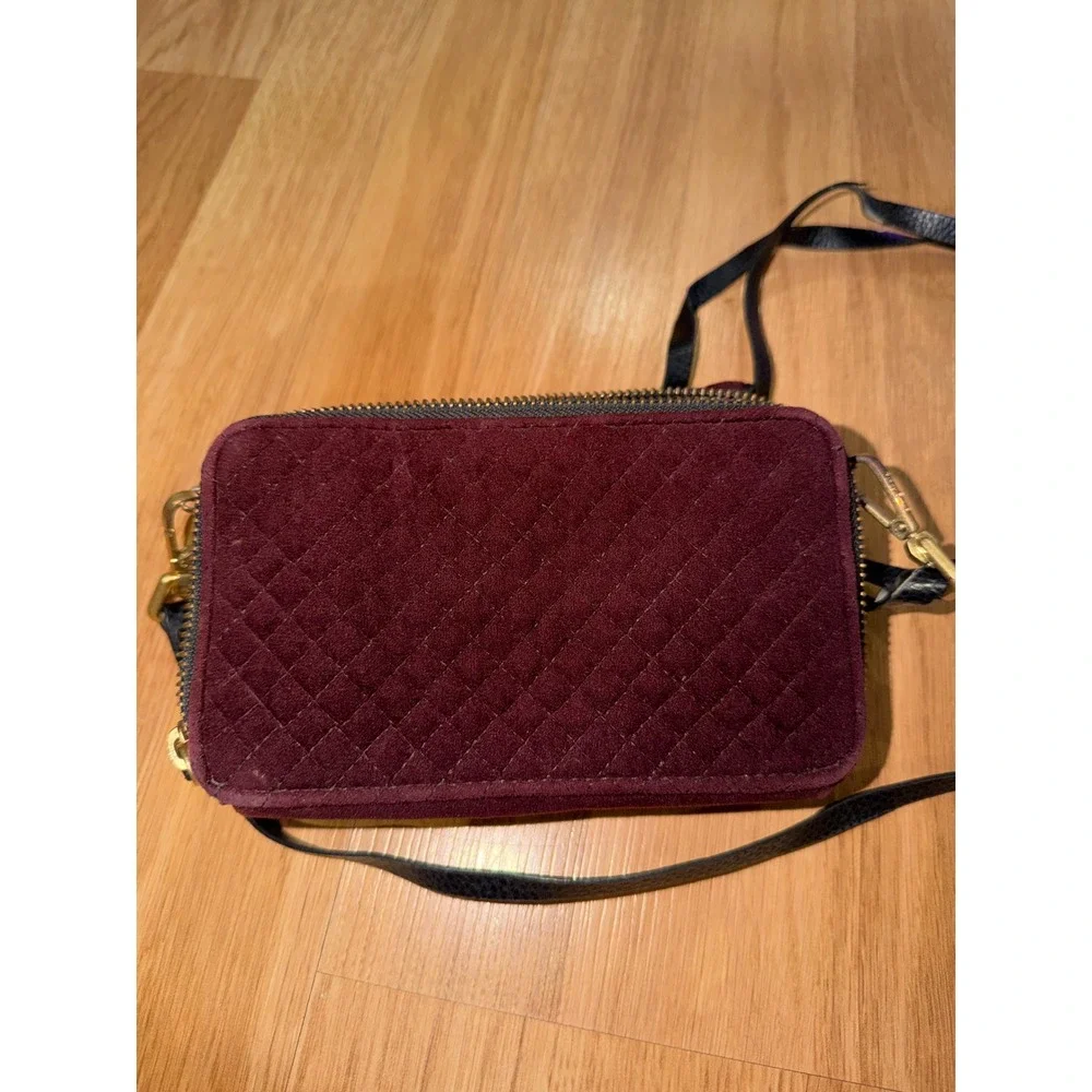 Vera Bradley Quilted Velvet Crossbody Burgundy Wine Wallet Purse Floral Lining